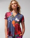 Soma Women's Cool Nights Short-sleeve Collared Pajama Top In Twilight Garden Grd Blue Size Large |  In Twilight Garden Grd Blue