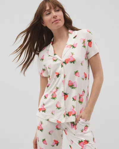 Soma Women's Cool Nights Short Sleeve Notch Collar Pajama Top In Ivory Size 2xl |  Mother's Day Pajam In Berry Best Champagne