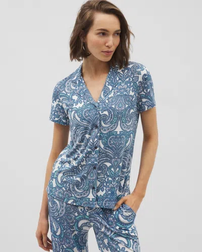 Soma Women's Cool Nights Short Sleeve Notch Collar Pajama Top In Ivory Size Xl |  Mother's Day Pajama In Show Off Paisley Coconut