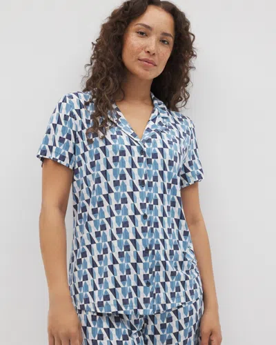 Soma Women's Cool Nights Short Sleeve Notch Collar Pajama Top In Navy Blue Size Medium |  Mother's Da