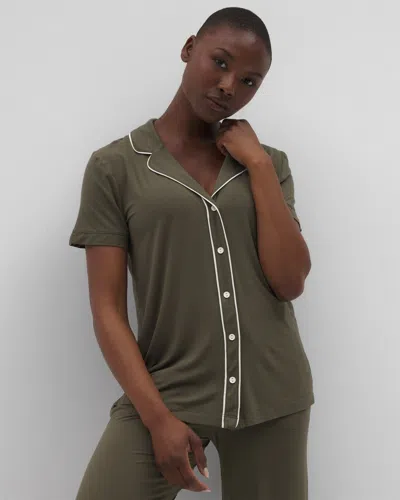 Soma Women's Cool Nights Short Sleeve Notch Collar Pajama Top In Solid Green Size 2xl |  Mother's Day In Grape Leaf