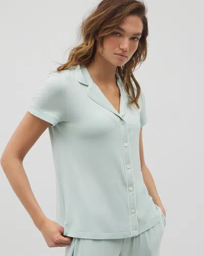 Soma Women's Cool Nights Short Sleeve Notch Collar Pajama Top In Solid Green Size Medium |  Mother's In Harbor Green