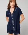 Soma Women's Cool Nights Short Sleeve Notch Collar Pajama Top In Solid Navy Blue Size Small |  Mother In Nightfall Navy Blue