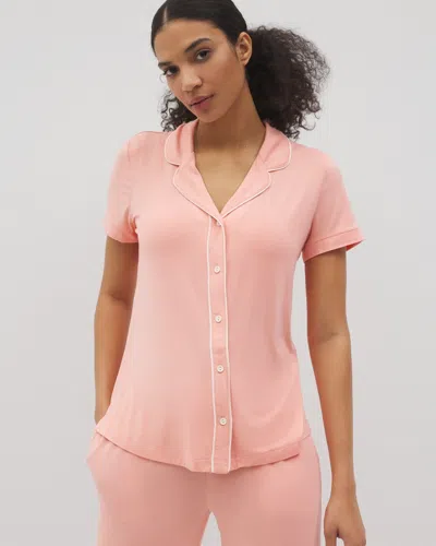 Soma Women's Cool Nights Short Sleeve Notch Collar Pajama Top In Solid Orange Size Xs |  Mother's Day In Paloma Glow