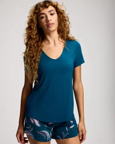 Soma Women's Cool Nights Short Sleeve Pajama Tee In Blue Size Xs |  Pajama Sets In Teal Next Time