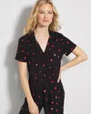 Soma Women's Cool Nights Short Sleeve Notch Collar Pajama Top In Black Size 2xl |  Pajama Sets In Floating Hearts Black Red