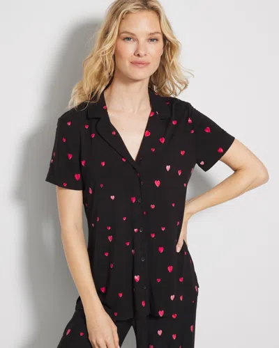 Soma Women's Cool Nights Short Sleeve Notch Collar Pajama Top In Black Size 2xl |  Pajama Sets In Floating Hearts Black Red