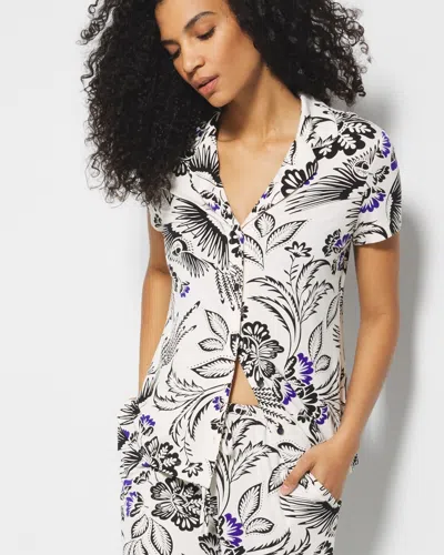 Soma Women's Cool Nights Short Sleeve Notch Collar Pajama Top In Ivory Size 2xl |  Pajama Sets In Fly By Night Chmpgne Drms