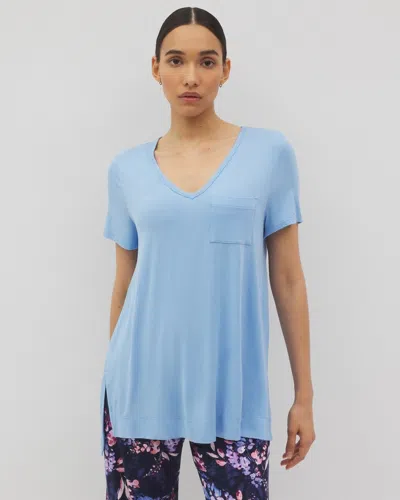 Soma Women's Cool Nights Short Sleeve Pajama Tunic Tee In Blue Size Xs |  Mother's Day Pajamas In Wishful Blue