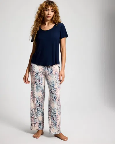 Soma Women's Cool Nights Short Sleeve + Pants Pajama Set In Ivory Size Medium |  In Mystical Animal M Champ