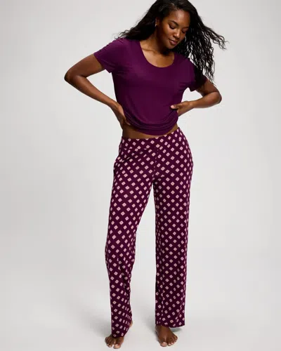Soma Women's Cool Nights Short Sleeve + Pants Pajama Set In Purple Size Medium |  In Modique Fleur Plum