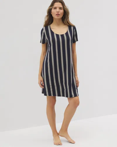 Soma Women's Cool Nights Short Sleeve Scoop Neck Nightgown In Blue Size Medium |  In Hampton Stripe Na Champ