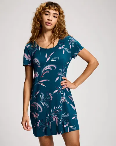 Soma Women's Cool Nights Short Sleeve Scoop Neck Nightgown In Blue Size Small |  In Jacobean Dream Teal