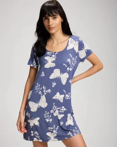 Soma Women's Cool Nights Short Sleeve Scoop Neck Nightgown In Blue Size Xs |  In Monarch Garden Indigo