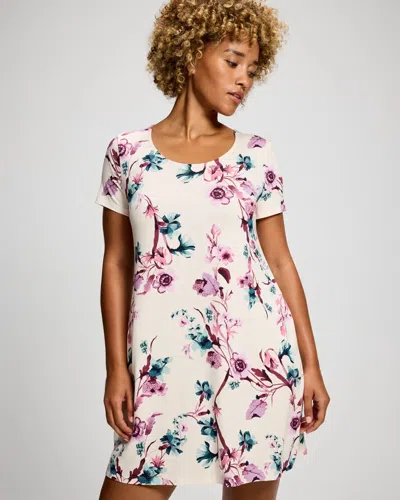 Soma Women's Cool Nights Short Sleeve Scoop Neck Nightgown In Ivory Size Small |  In Florence Floral Champagne