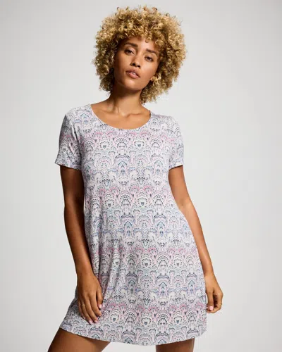 Soma Women's Cool Nights Short Sleeve Scoop Neck Nightgown In Ivory Size Small |  In Mesmerize Marble Multi