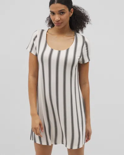 Soma Women's Cool Nights Short Sleeve Scoop Neck Nightgown In Ivory Size 2xl |  In Hampton Stripe Black
