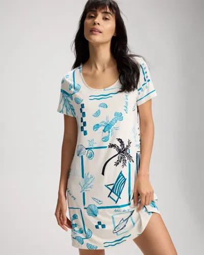 Soma Women's Cool Nights Short Sleeve Scoop Neck Nightgown In Navy Blue Size Xs |  In Sea La Vie Mid Navy