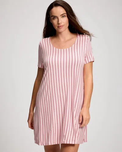 Soma Women's Cool Nights Short Sleeve Scoop Neck Nightgown In Pink Size Xs |  In Candy Stripe Pink