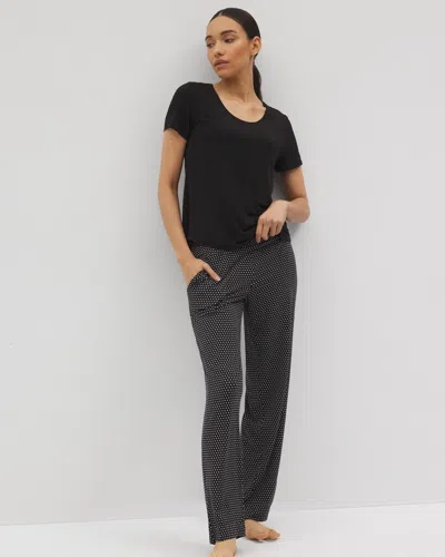 Soma Women's Cool Nights Short Sleeve + Pants Pajama Set In Black Size Medium Tall |  Gifts For Mom In Thoughtful Dot Black