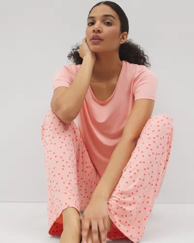 Soma Women's Cool Nights Short Sleeve + Pants Pajama Set In Orange Size Medium |  Gifts For Mom In Merry Dot Paloma
