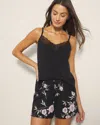 Soma Women's Stretch Luster Knit Lace-trim Cami Pajama Top In Black Size Small |  Mother's Day Pajama In Nostalgia Flora Black