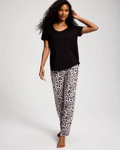 Soma Women's Cool Nights Short-sleeve Top & Pants Pajama Set In Leopard Print Size Xs |  In Animal Print
