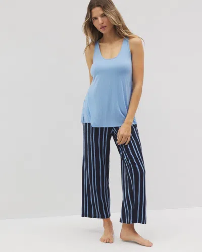 Soma Women's Cool Nights Tank Top + Crop Pants Pajama Set In Navy Blue Size Small |  Gifts For Mom In Oasis Stripe Navy