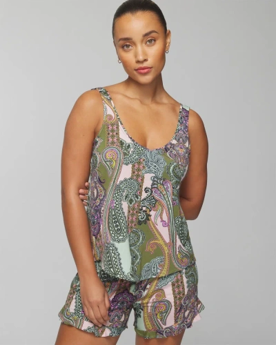 Soma Women's Cool Nights Sleep Tank Top In Green Paisley Size Xs |  In Ornamental Paisley Green
