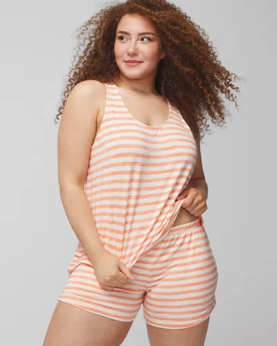 Soma Women's Cool Nights Sleep Tank Top + Pajama Shorts Set In Retreat Stripe Mini Melon Size Large | Som