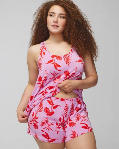 Soma Women's Cool Nights Sleep Tank Top + Pajama Shorts Set In Shadow Flora M Meta/poppy Size Xl |