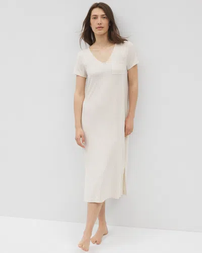 Soma Women's Cool Nights Slub Short Sleeve Long Nightgown In Ivory Size Large |
