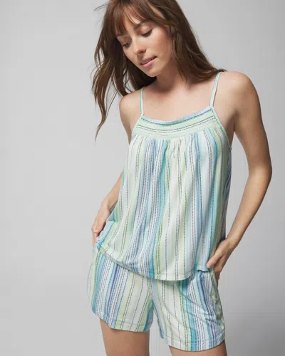 Soma Women's Cool Nights Smocked Cami In Dreamland Stripe Blue Size Xl |