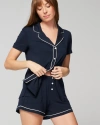 SOMA WOMEN'S COOL NIGHTS SOLID PIPED PAJAMA SHORTS IN NAVY BLUE SIZE LARGE | SOMA