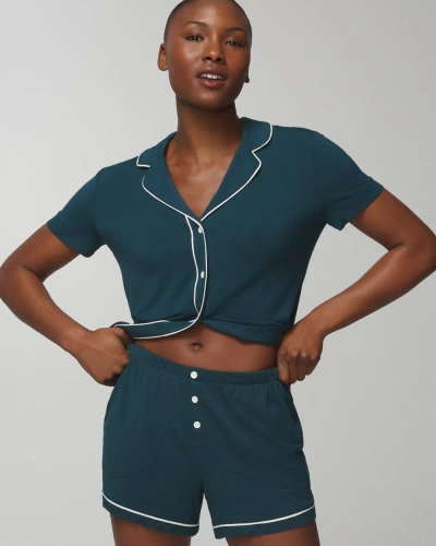 Soma Women s Cool Nights Solid Piped Pajama Shorts In Blue Size 2xl In Teal ModeSens