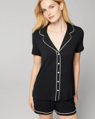 Soma Women's Cool Nights Solid Short Sleeve Notch Collar In Black Size Medium |
