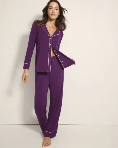 Soma Women's Cool Nights Piped Pajama Pants In Solid Purple Size 2xl |  Semi-annual Sale Pajama Sets In Blackberry Wine