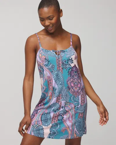 Soma Women's Cool Nights Tie-front Chemise In Black Size Xl |  In Ornamental Paisley Blue