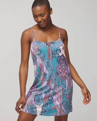 Soma Women's Cool Nights Tie-front Chemise In Black Size Xs |  In Ornamental Paisley Blue