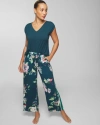 SOMA WOMEN'S COOL NIGHTS WIDE-LEG ANKLE PAJAMA PANTS IN GREEN FLORAL SIZE SMALL | SOMA