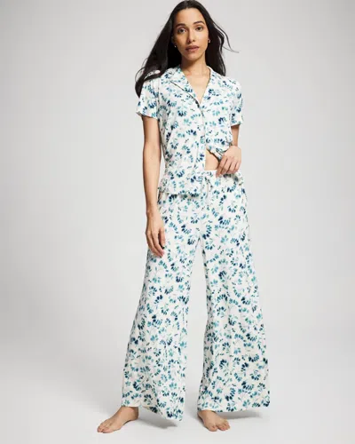 Soma Women's Cool Nights Wide-leg Relaxed Pajama Pants In Blue Size Xs |  Pajama Sets In Floral Hint Blue