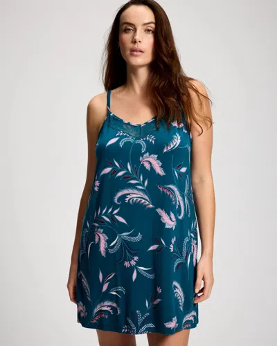 Soma Women's Cool Nights With Lace Chemise In Blue Size Xs |  In Jacobean Dream Teal
