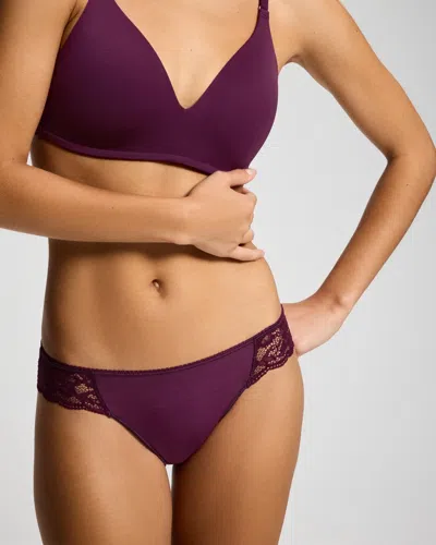 Soma Women's Cotton Blend Bikini No-show Panty With Lace In Purple Size Xs |  Vanishing Edge Panties In Wicked Plum