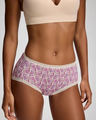 Soma Women's Cotton Brief Panty With Lace Trim In Ivory Size Medium |  In Sundream Flora Mini Champ