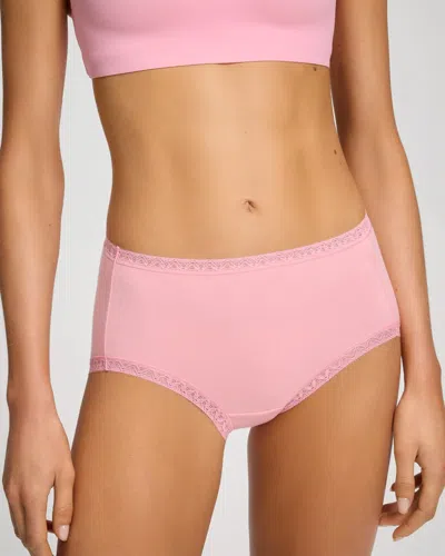 Soma Women's Cotton Brief Panty With Lace Trim In Pink Size Medium |  In Sea Pink