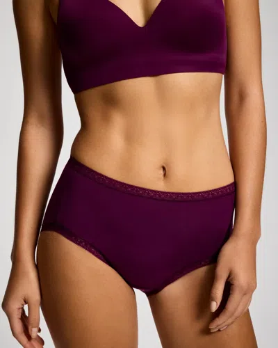 Soma Women's Cotton Brief Panty With Lace Trim In Purple Size Small |  In Wicked Plum