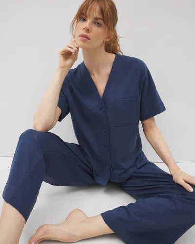 Soma Women's Cotton Button-front Pajama Top In Blue Size Large |  Mother's Day Pajamas In Ink Blue