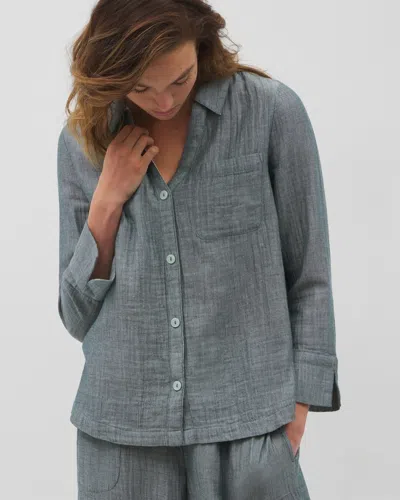 Soma Women's Cotton Gauze Long Sleeve Pajama Top In Green Size Small |  Mother's Day Pajamas In Dark Sea Crossdye