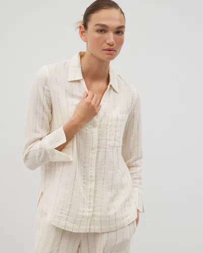 Soma Women's Cotton Gauze Long Sleeve Pajama Top In Ivory Size 2xl |  Mother's Day Pajamas In Champagne Stripe
