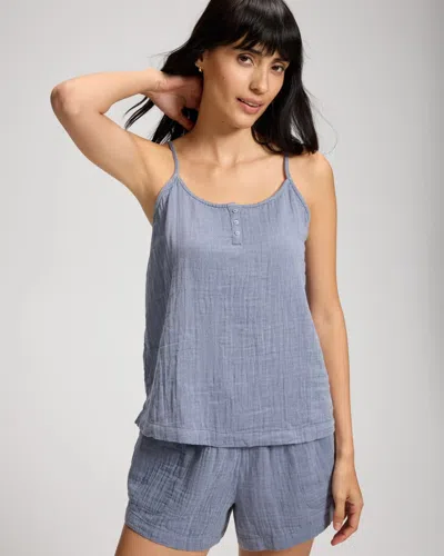 Soma Women's Cotton Gauze Pajama Cami In Blue Size Xs |  Pajama Sets In Zen Blue/washed Indigo